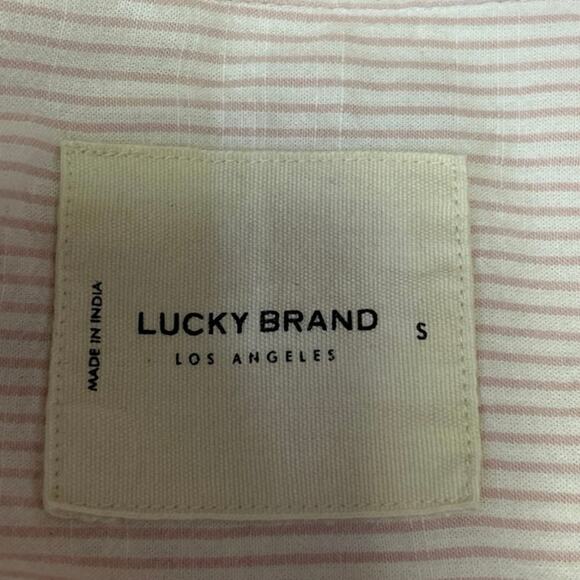 Lucky Brand Pink White Striped Pocket Long Sleeve Button Down Shirt Top Size S - Picture 3 of 4